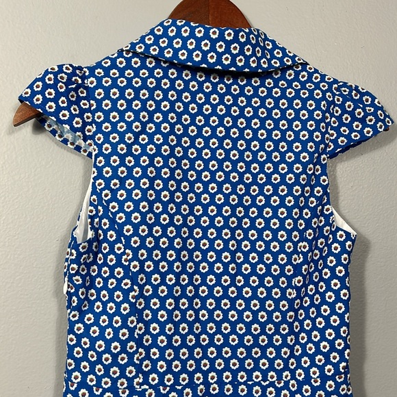 Japanese Fit and Flare Blue Floral A- line Midi Sleeveless Dress size S - Picture 11 of 17